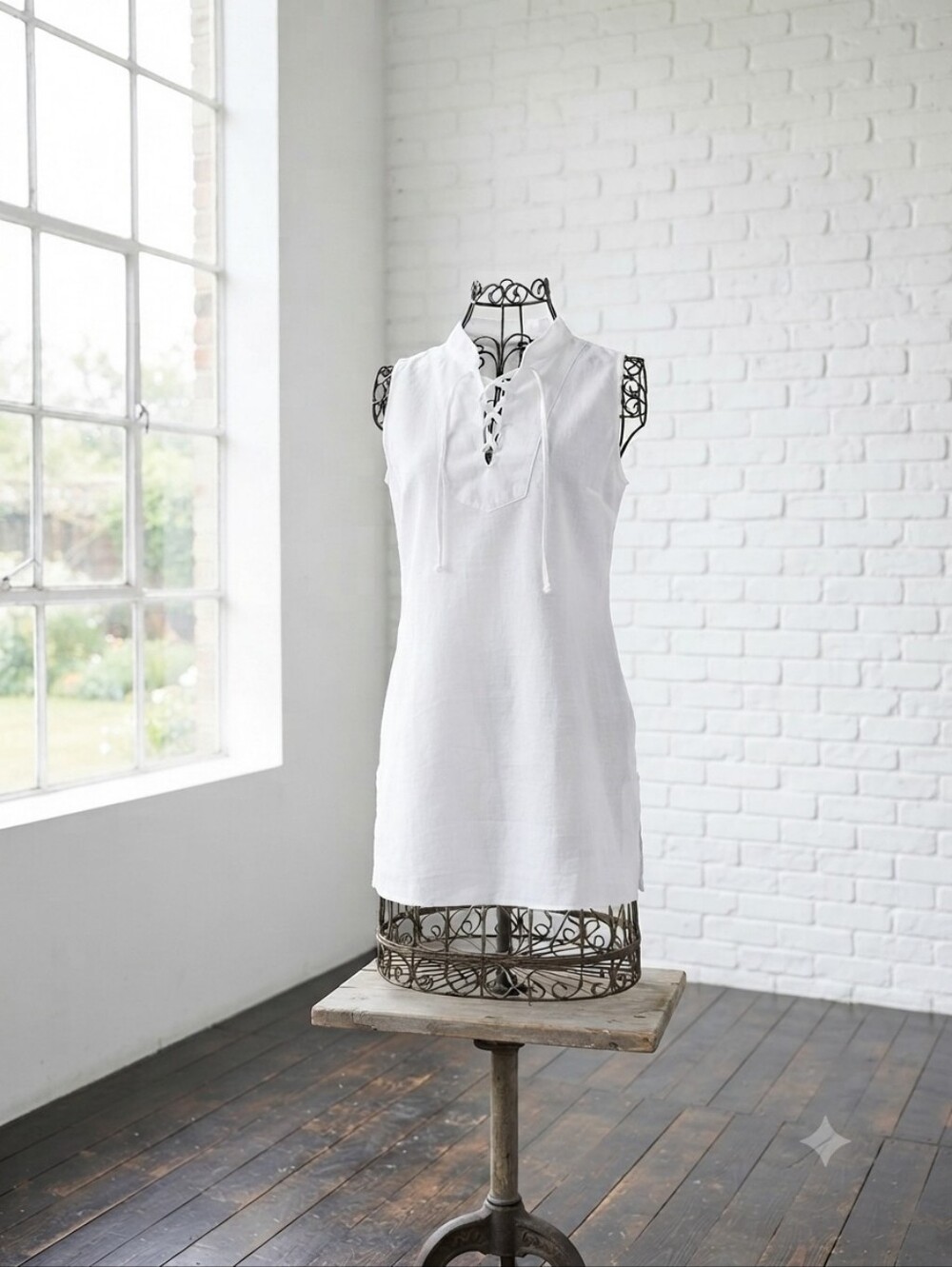 Sleeveless Lace-Up Linen Tunic in White
